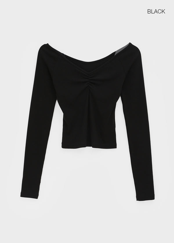 [MADE] Shabni V-neck Shirring Long-sleeved T-shirt