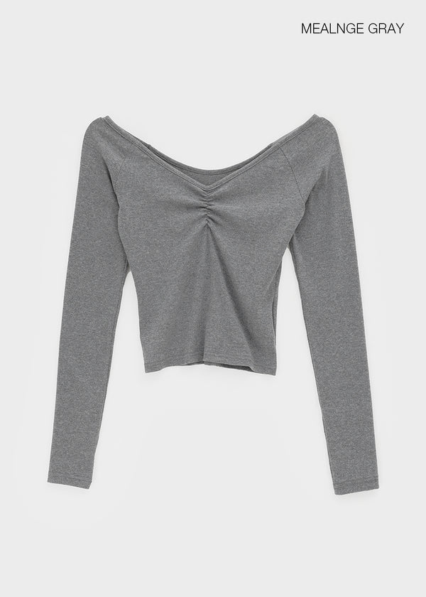 [MADE] Shabni V-neck Shirring Long-sleeved T-shirt