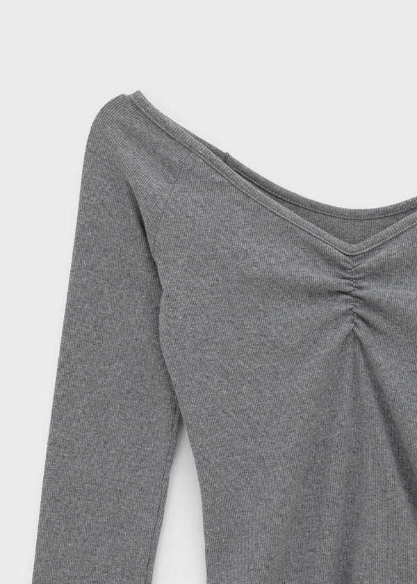 [MADE] Shabni V-neck Shirring Long-sleeved T-shirt