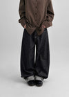 Crewy Label Patch Roll-up Raw Denim Pants