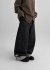 Crewy Label Patch Roll-up Raw Denim Pants