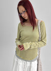 Butt Stripe Punching Boat Neck Long Sleeve T-shirt