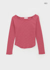 Butt Stripe Punching Boat Neck Long Sleeve T-shirt
