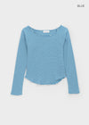 Butt Stripe Punching Boat Neck Long Sleeve T-shirt