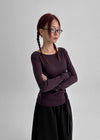 Hava Loose Fit Slit Henley Neck Knit Long Sleeve Tee