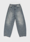 Remel Curved Washed Balloon Wide Denim Pants