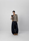 Beaver Two Studded Raw Balloon Denim Pants