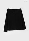 Chestnut Henley Neck Unbalanced Off-Shoulder Long Sleeve T-Shirt