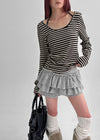Rahin Stripe U Neck Long Sleeve T-shirt
