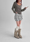 Rahin Stripe U Neck Long Sleeve T-shirt