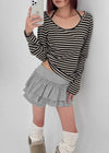 Rahin Stripe U Neck Long Sleeve T-shirt