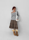 Seeking Check Cancan Midi Skirt