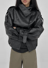 Tung-key high-neck double-button leather jacket