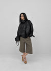 Tung-key high-neck double-button leather jacket