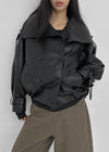 Tung-key high-neck double-button leather jacket