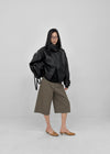 Tung-key high-neck double-button leather jacket