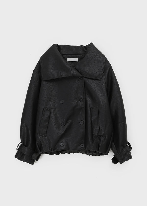 Tung-key high-neck double-button leather jacket