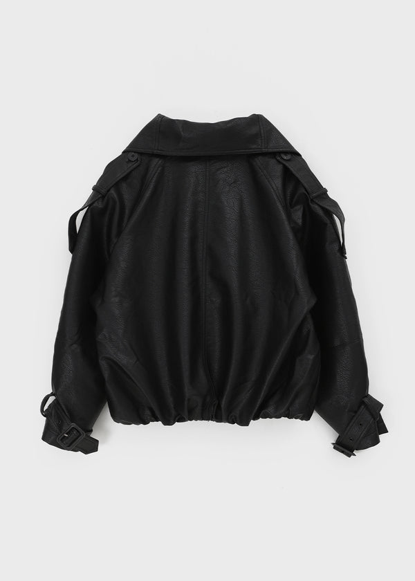 Tung-key high-neck double-button leather jacket