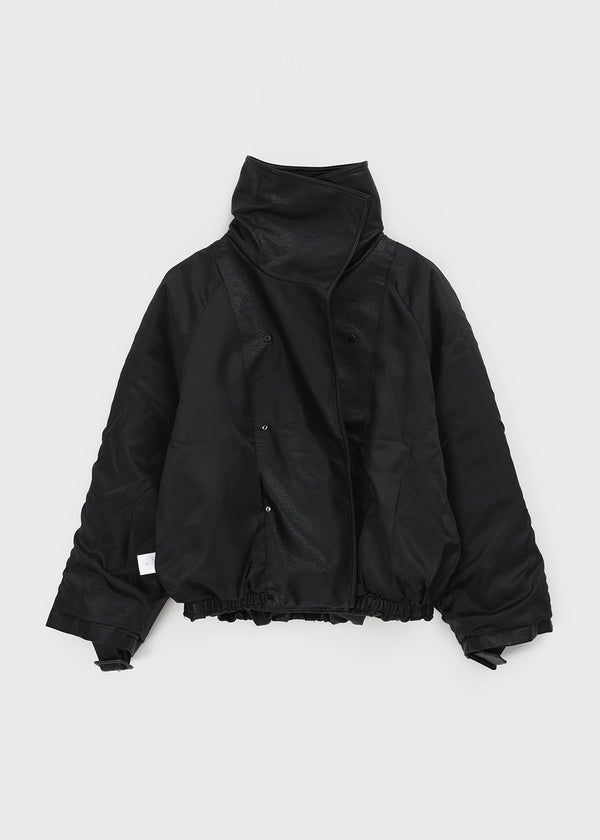 Tung-key high-neck double-button leather jacket