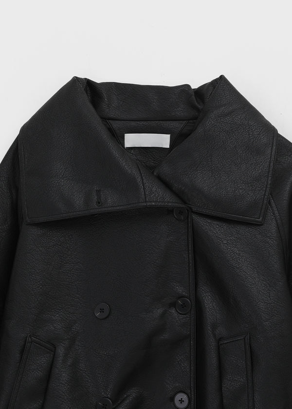 Tung-key high-neck double-button leather jacket