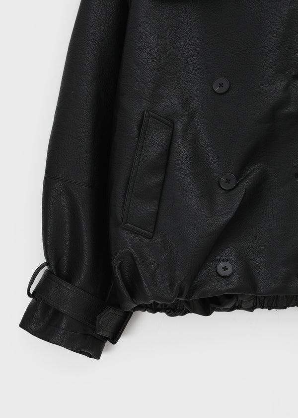 Tung-key high-neck double-button leather jacket