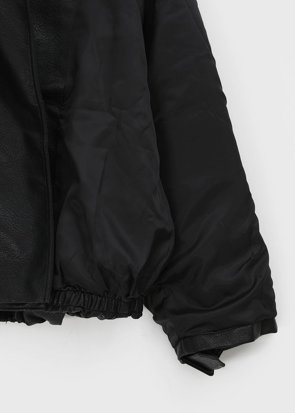 Tung-key high-neck double-button leather jacket