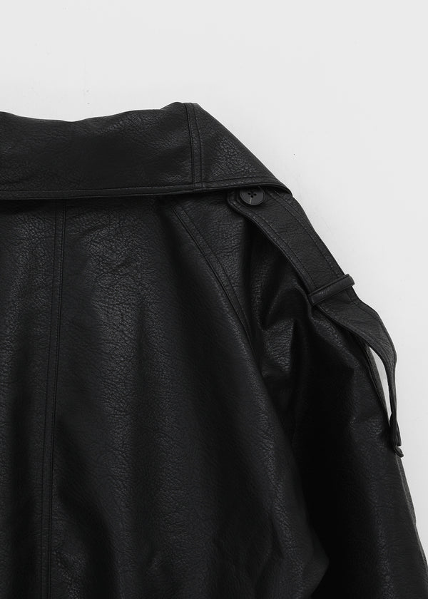 Tung-key high-neck double-button leather jacket