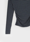 Robtot Stripe Shirring Boat Neck Long Sleeve T-shirt