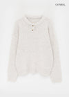 Cowl-lun Button Wool Loose-fit Knit