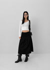 Monqua Buckle Wrap Pleated Midi Skirt