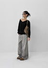 Wide Denim Pants With A Slit Pocket And A Cotton Wash