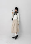 Monqua Buckle Wrap Pleated Midi Skirt
