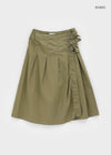 Monqua Buckle Wrap Pleated Midi Skirt