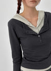 [MADE] Corte Color Block Hooded Long Sleeve T-shirt