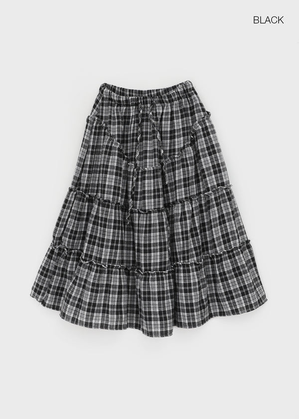 Tending Check Cancan Midi Skirt – BLACKUP - Main Image
