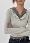 [MADE] Corte Color Block Hooded Long Sleeve T-shirt
