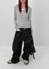 Bigging Stripe Non-fade Raw Wide Denim Pants