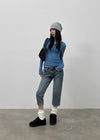 Kunbet Wool Button V-neck Long Sleeve T-shirt