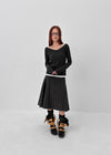 Crouton Striped Pintuck Midi Skirt