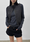 Kuinet Washed Crop Zip-up Vest