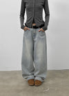Oldera Washed Semi-wide Denim Pants
