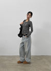 Oldera Washed Semi-wide Denim Pants