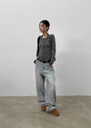 Oldera Washed Semi-wide Denim Pants