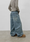 Decat Cut Balloon Wide Denim Pants