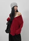 Flaming Loose Fit Henley Neck Wool Long Sleeve T-shirt