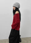 Flaming Loose Fit Henley Neck Wool Long Sleeve T-shirt