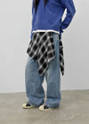 Midal Check Unbalanced Layered Wrap Skirt