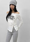 Elfo Slit Off-shoulder Long-sleeved T-shirt