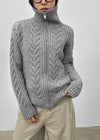 [MADE] Stevie Cable High Neck Knit Zip-up