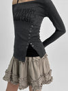 Elfo Slit Off-shoulder Long-sleeved T-shirt